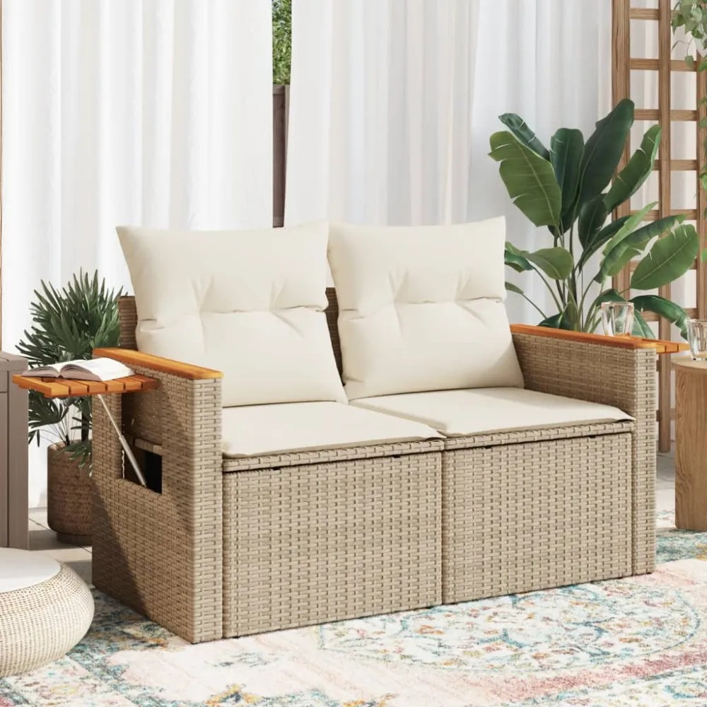 Tuinbank 2-zits met kussens poly rattan beige vidaXL