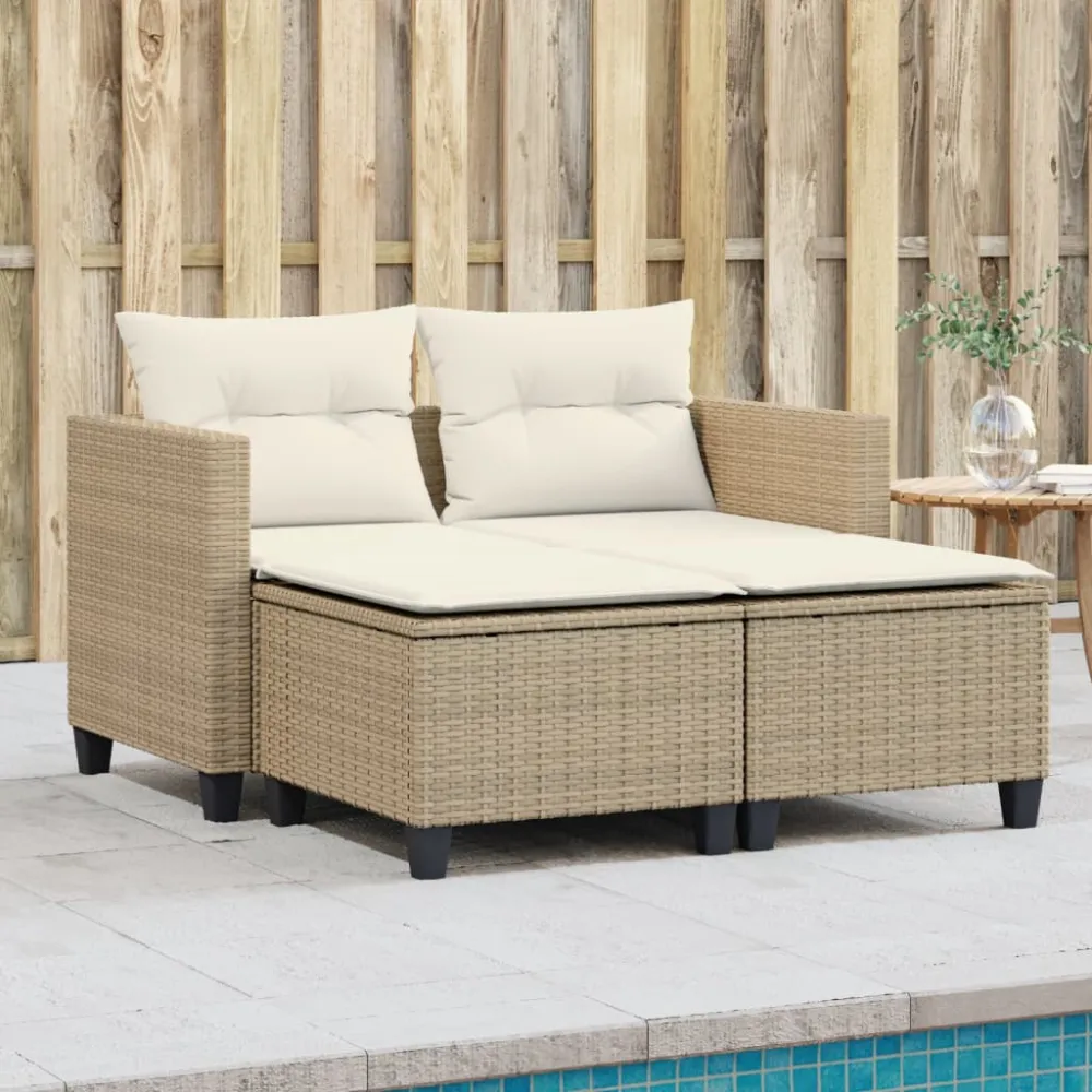Tuinbank 2-zits met voetenbanken poly rattan beige vidaXL
