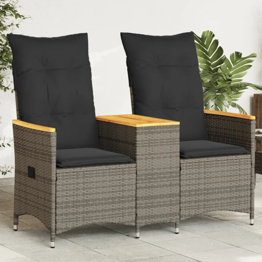 Tuinbank 2-zits verstelbaar met tafel poly rattan grijs vidaXL