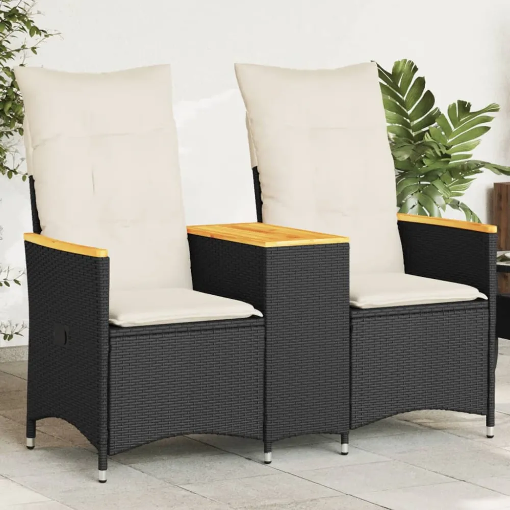 Tuinbank 2-zits verstelbaar met tafel poly rattan zwart vidaXL