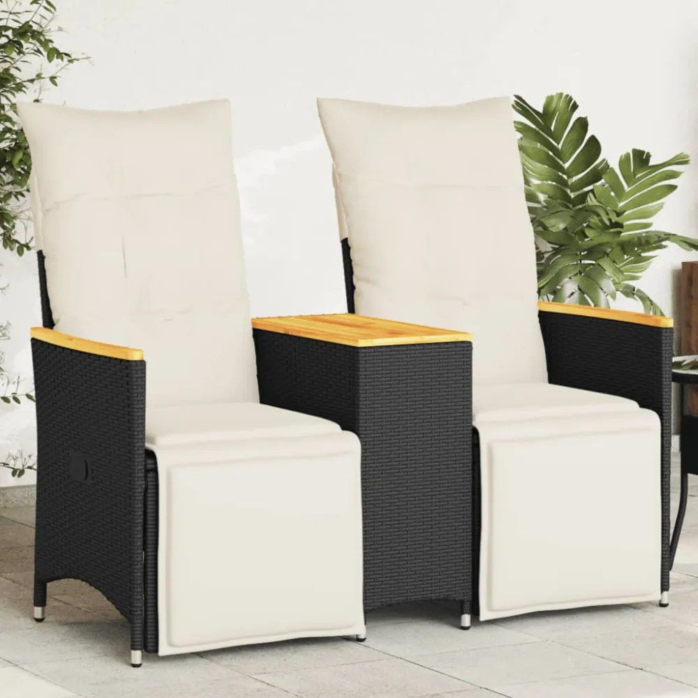Tuinbank 2-zits verstelbaar met tafel poly rattan zwart vidaXL