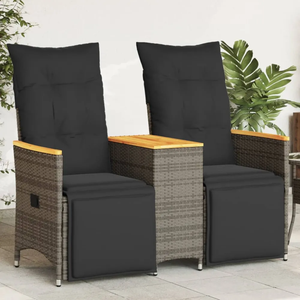 Tuinbank 2-zits verstelbaar met tafel poly rattan grijs vidaXL