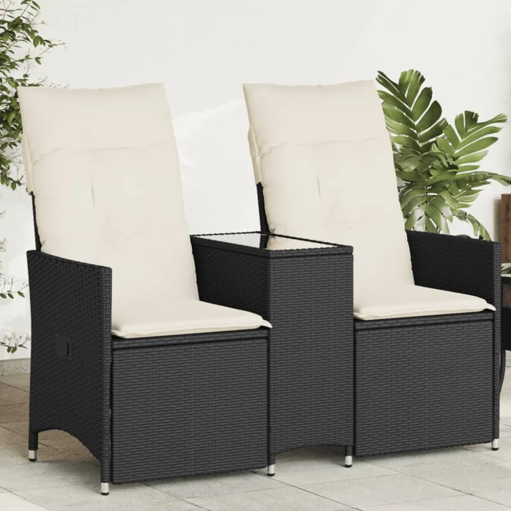 Tuinbank 2-zits verstelbaar met tafel poly rattan zwart vidaXL