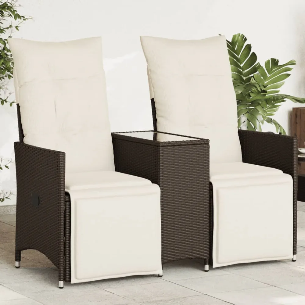 Tuinbank 2-zits verstelbaar met tafel poly rattan bruin vidaXL