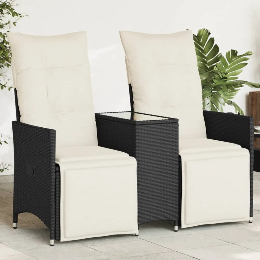 Tuinbank 2-zits verstelbaar met tafel poly rattan zwart vidaXL