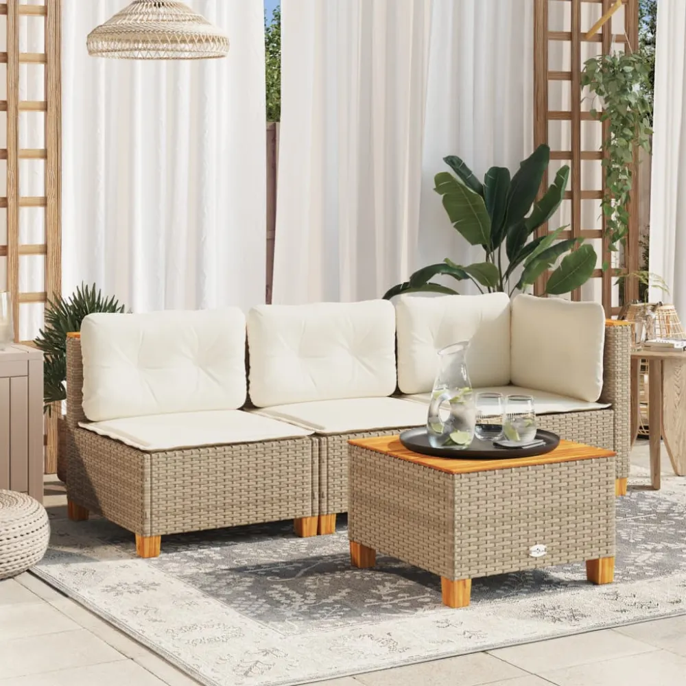 Tuinbank 3-zits met kussens poly rattan beige vidaXL