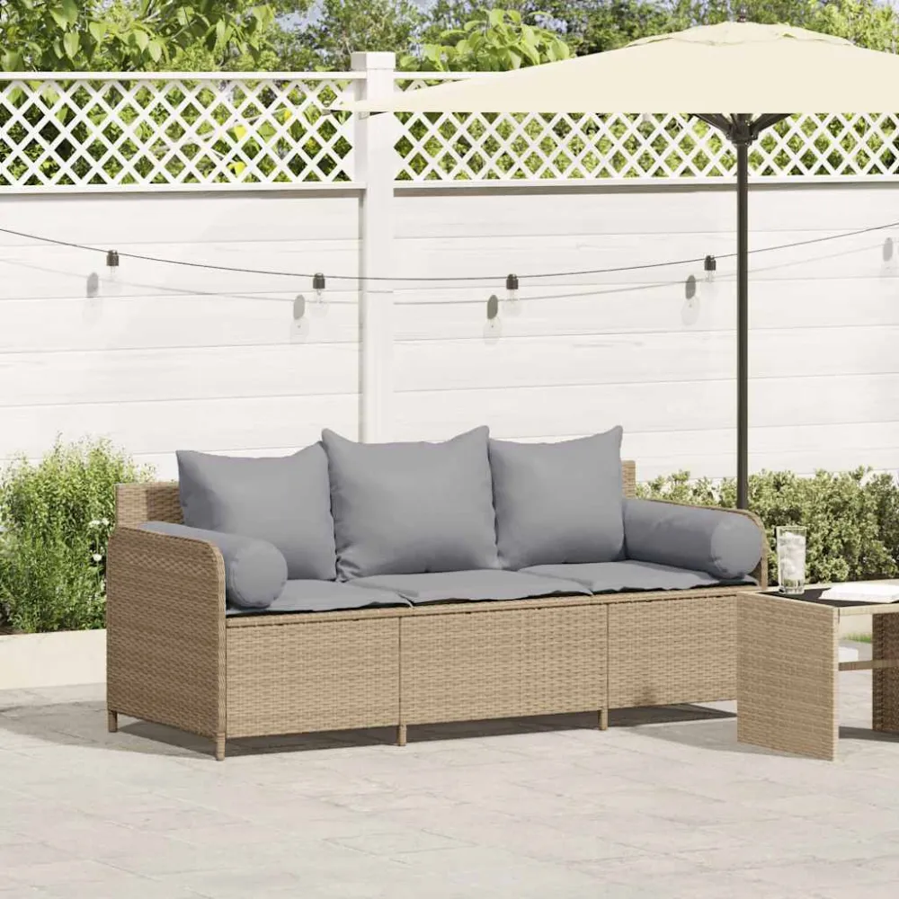 Tuinbank 3-zits met kussens poly rattan beige vidaXL