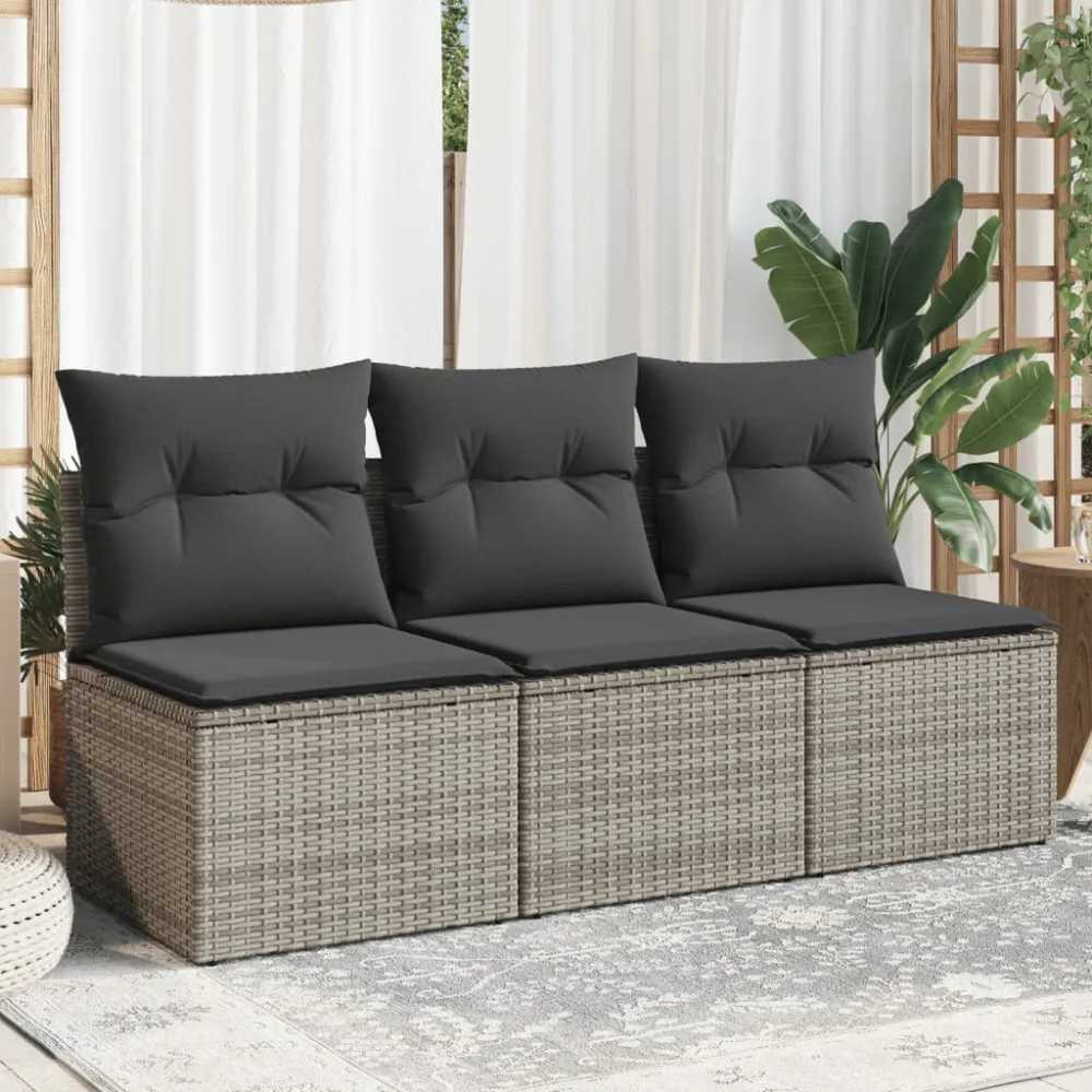 Tuinbank 3-zits met kussens poly rattan grijs vidaXL