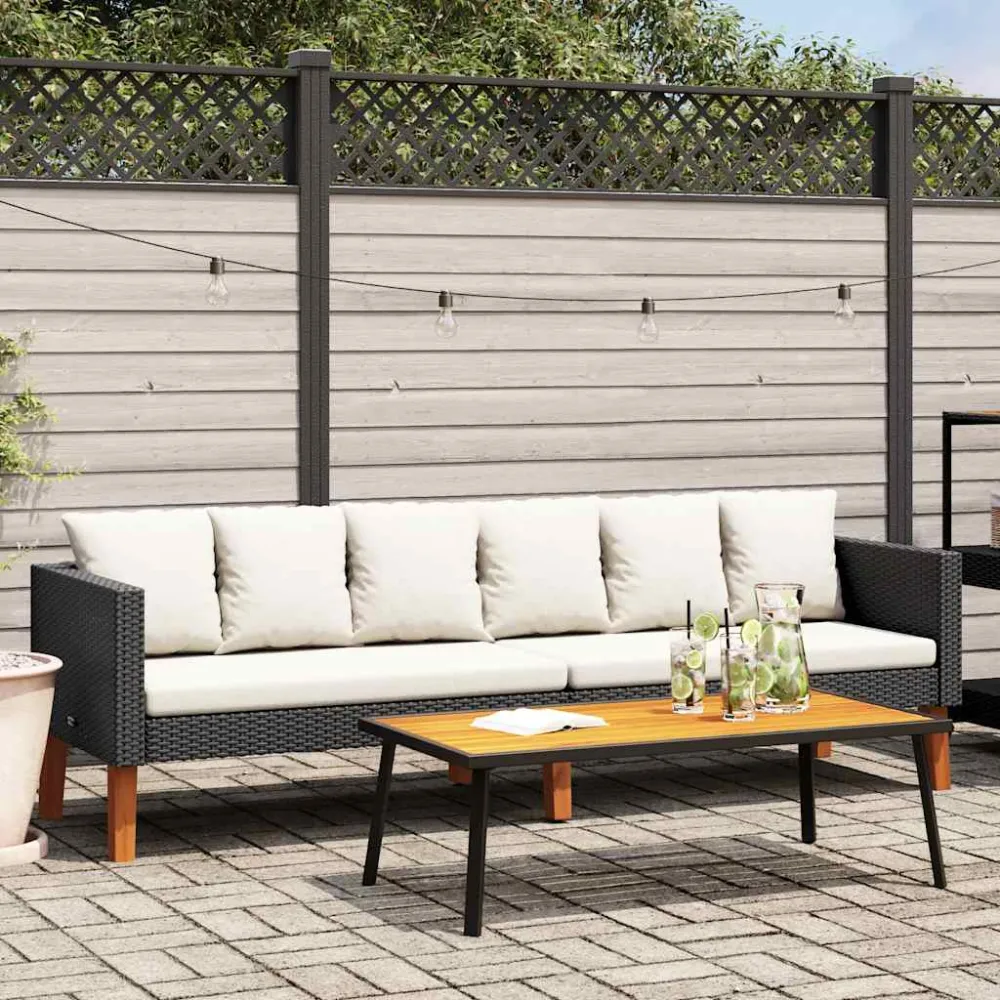 Tuinbank 3-zits met kussens poly rattan zwart vidaXL