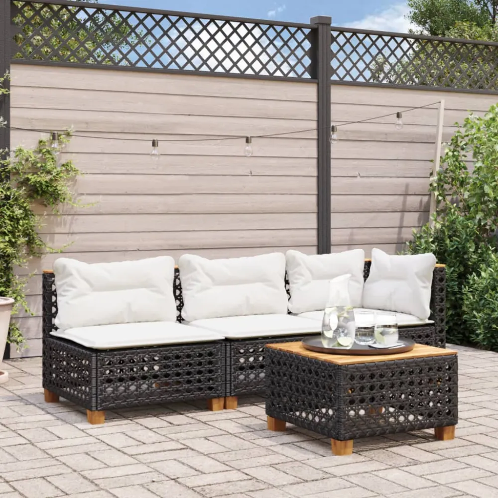 Tuinbank 3-zits met kussens poly rattan zwart vidaXL