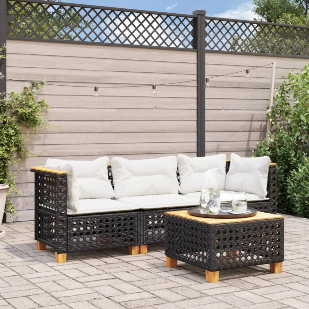 Tuinbank 3-zits met kussens poly rattan zwart vidaXL