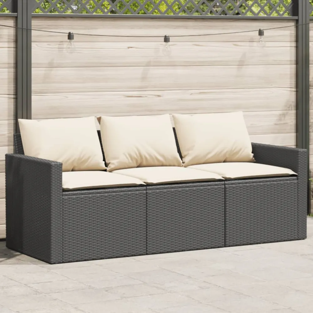 Tuinbank 3-zits met kussens poly rattan zwart vidaXL