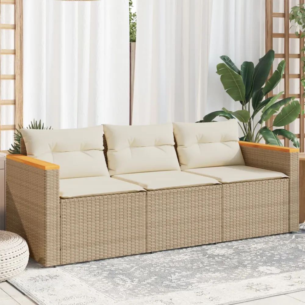 Tuinbank 3-zits met kussens poly rattan beige vidaXL