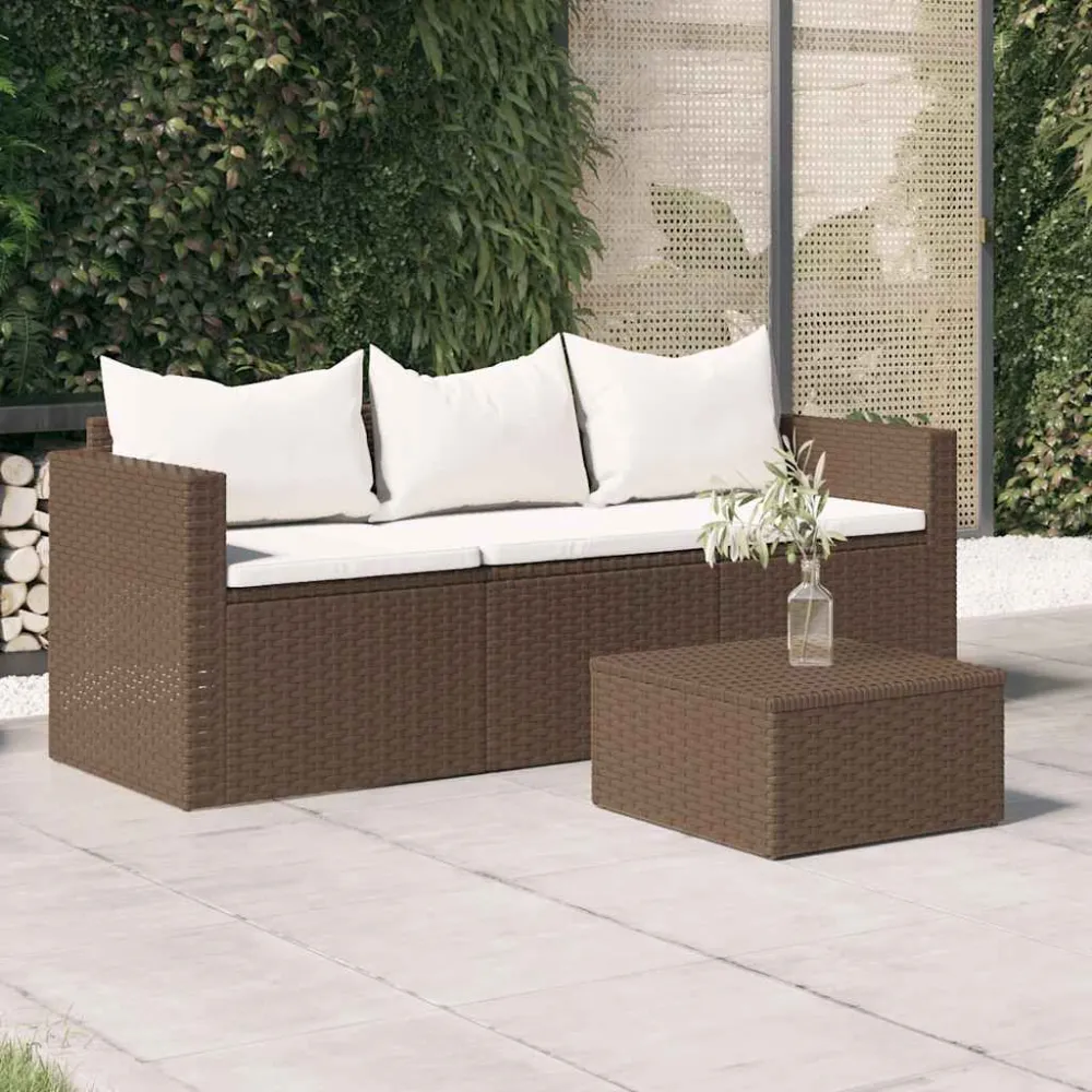 Tuinbank 3-zits met kussens poly rattan bruin vidaXL