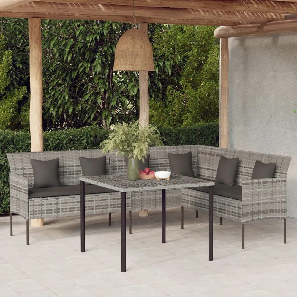 Tuinbank L-vormig met kussens poly rattan grijs vidaXL
