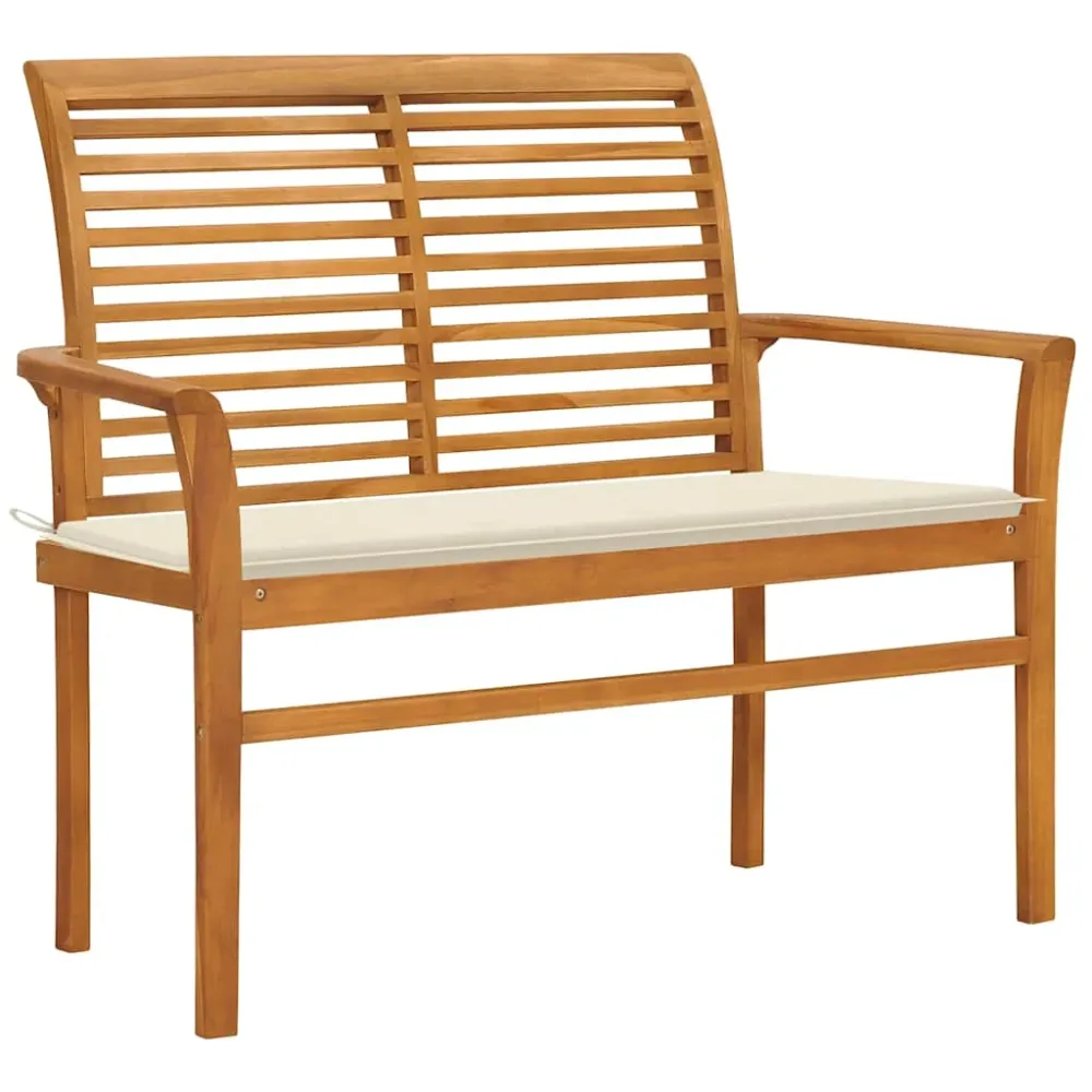 Tuinbank met crèmekleurig kussen 112 cm massief teakhout vidaXL