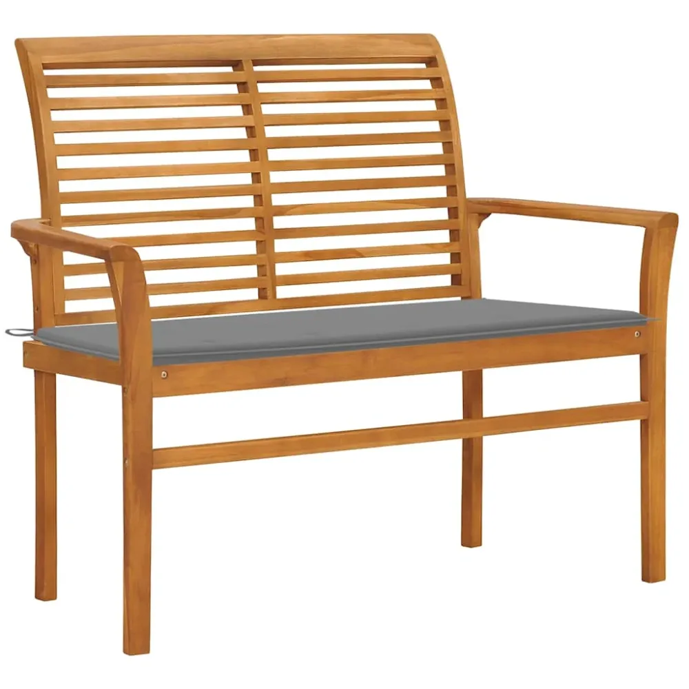 Tuinbank met grijs kussen 112 cm massief teakhout vidaXL