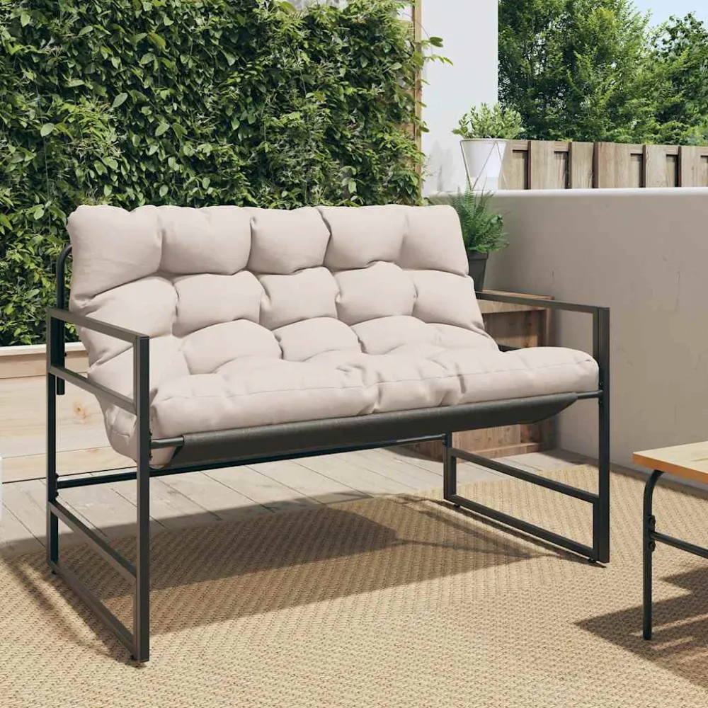 Tuinbank met kussen 113 m staal taupe vidaXL