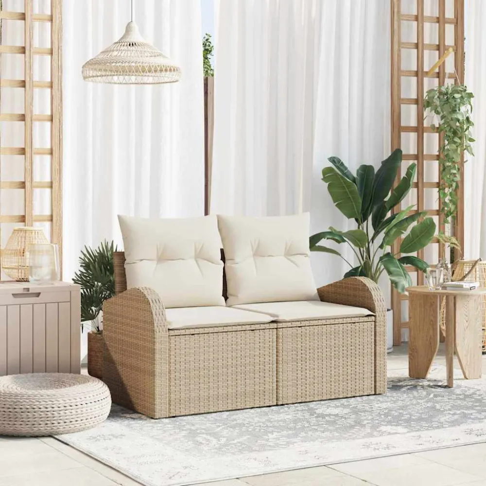 Tuinbank met kussen Beige 124 x 62 x 69cm poly rattan vidaXL
