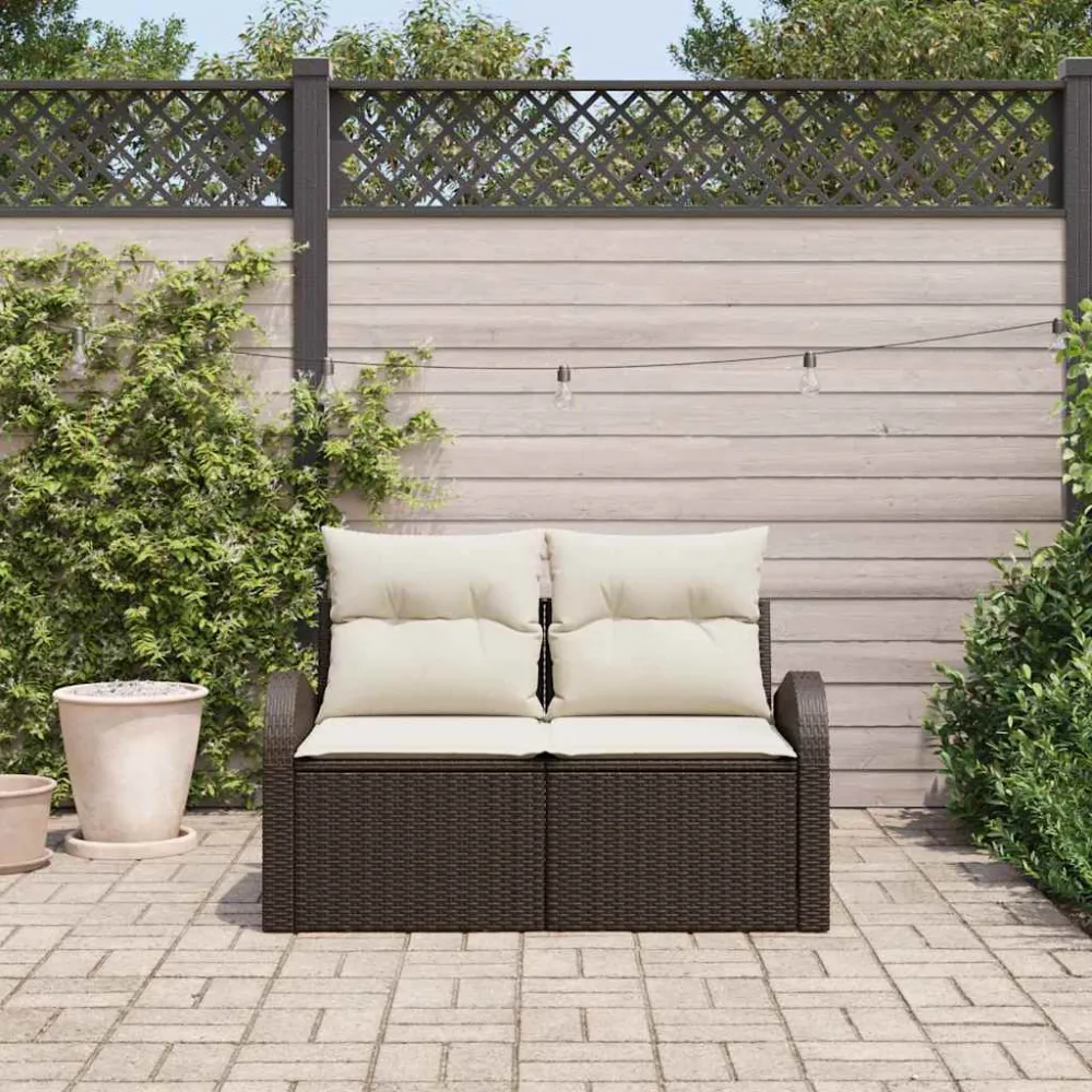 Tuinbank met kussen Bruin 124 x 62 x 69cm poly rattan vidaXL