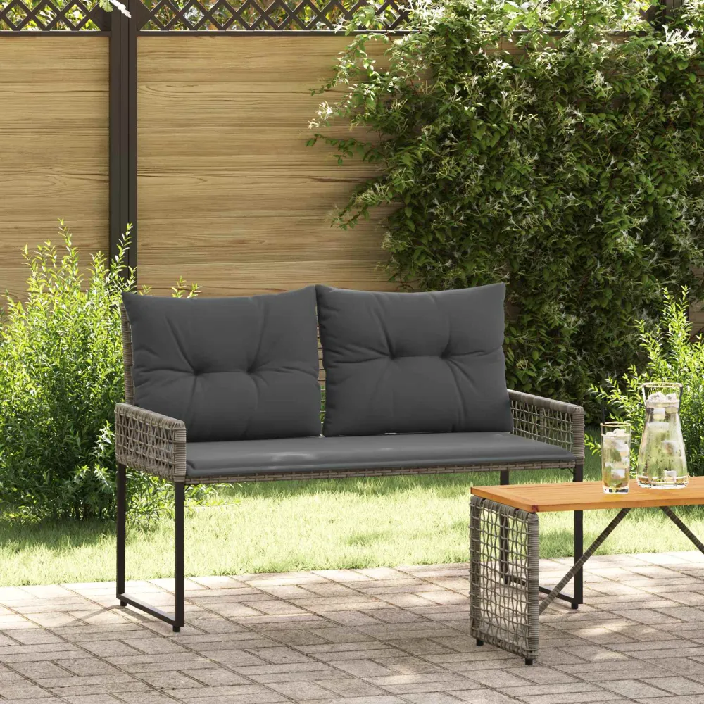Tuinbank met kussen Grijs 118 x 55 x 82 cm PE rattan en stof vidaXL