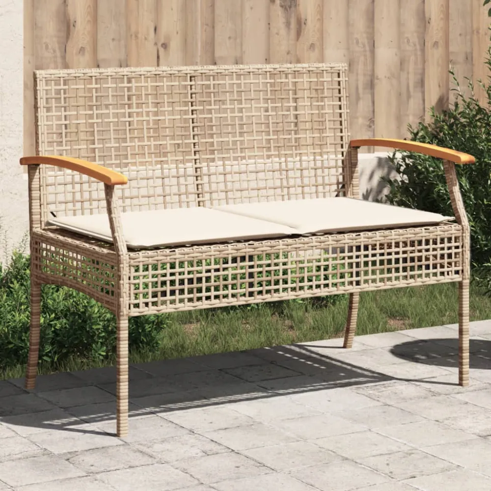Tuinbank met kussen poly rattan en acaciahout beige vidaXL