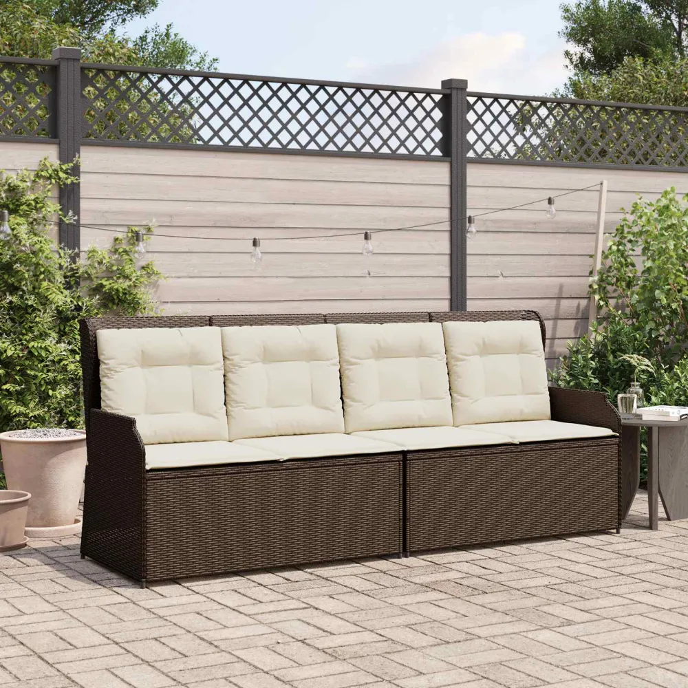 Tuinbank met kussen Zwart en Cream Wit poly rattan vidaXL