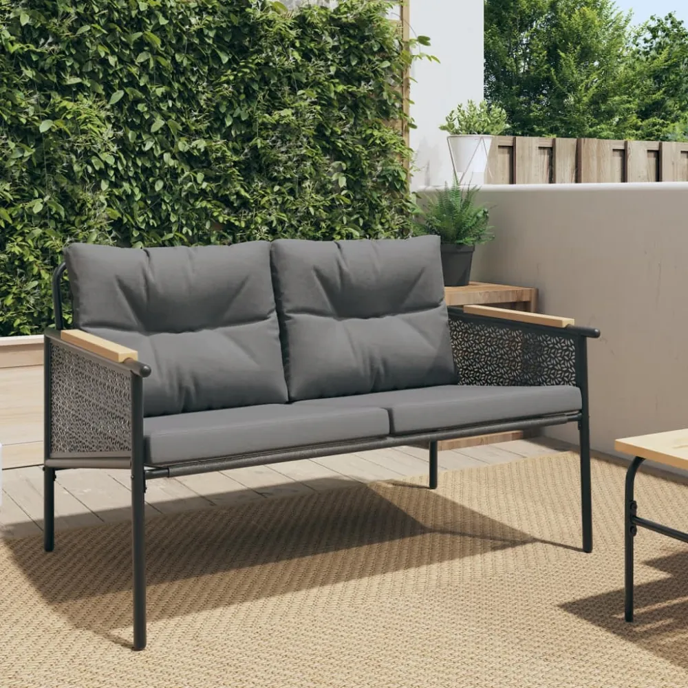 Tuinbank met kussens 116 cm staal zwart vidaXL