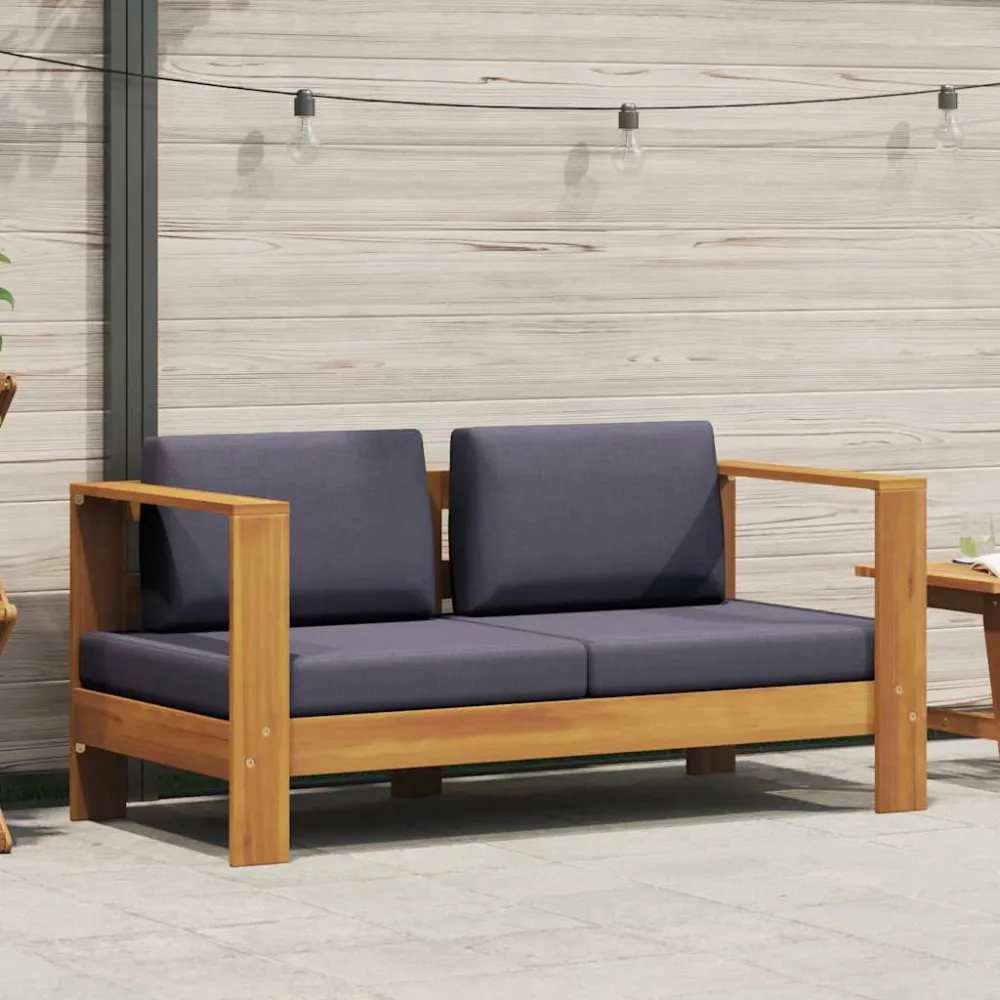 Tuinbank met kussens 140 cm massief acaciahout grijs vidaXL