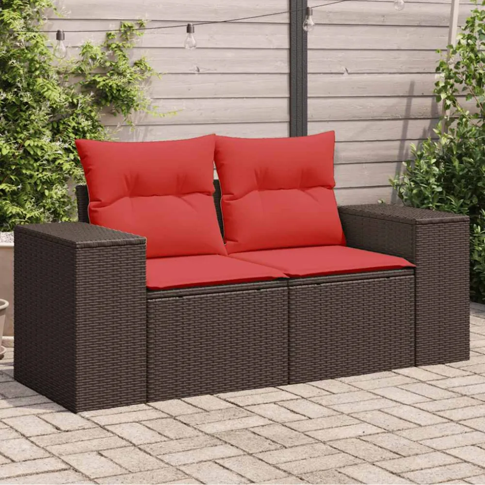 Tuinbank met kussens 2-zits poly rattan bruin vidaXL
