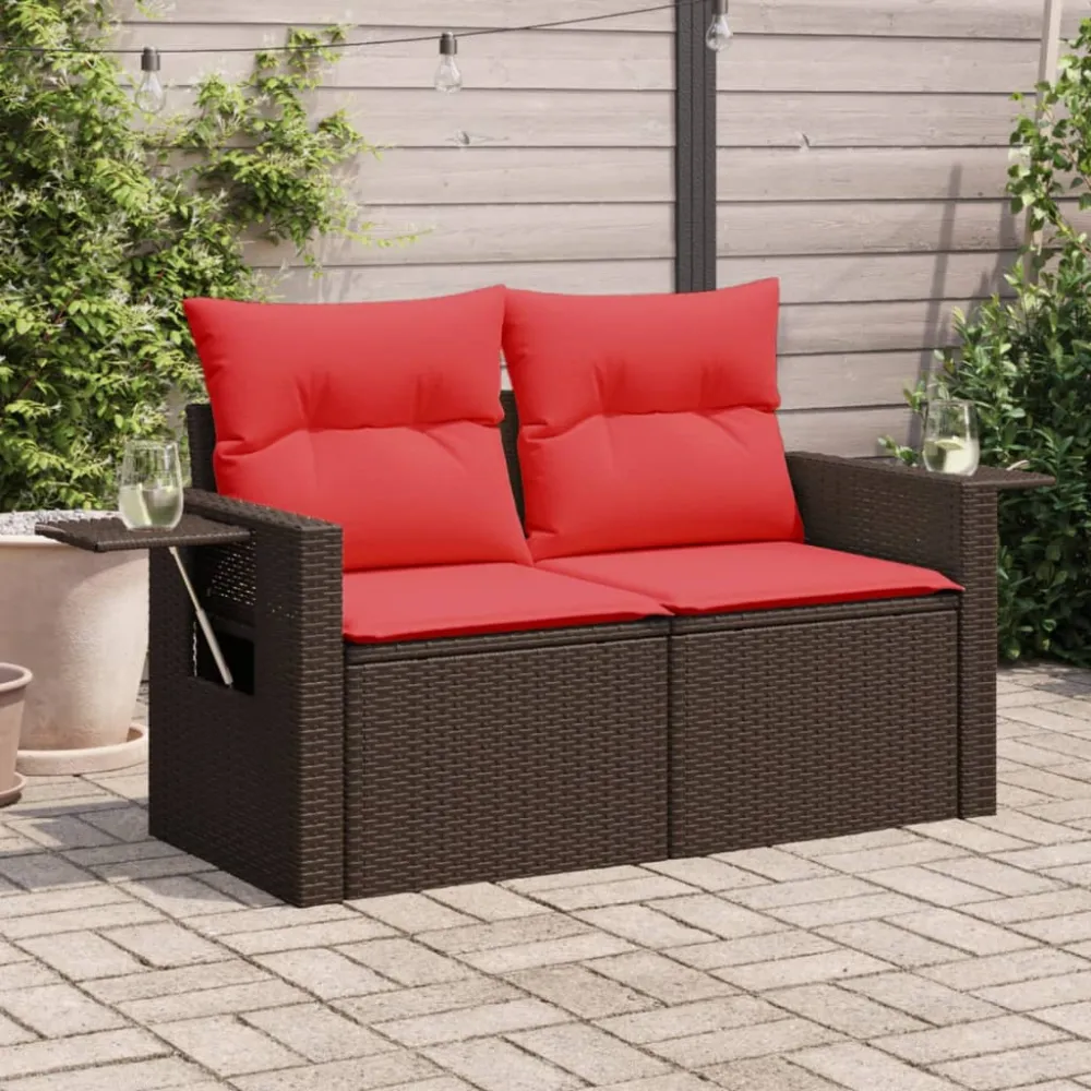 Tuinbank met kussens 2-zits poly rattan bruin vidaXL