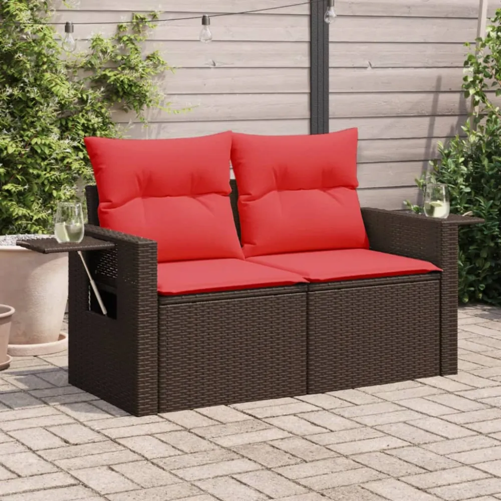 Tuinbank met kussens 2-zits poly rattan bruin vidaXL