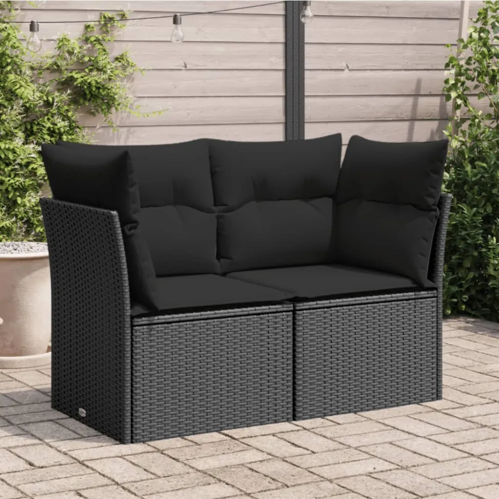Tuinbank met kussens 2-zits zwart poly rattan vidaXL