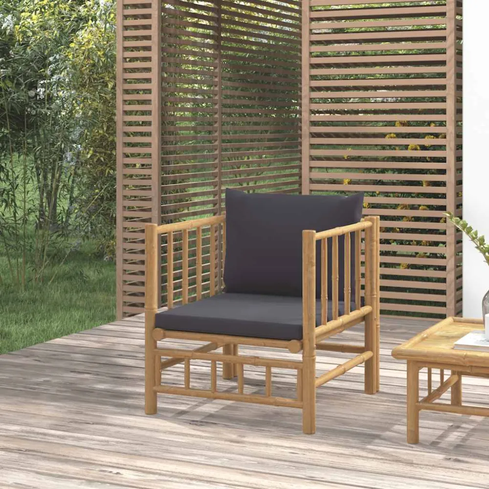 Tuinbank met kussens bamboe donkergrijs vidaXL
