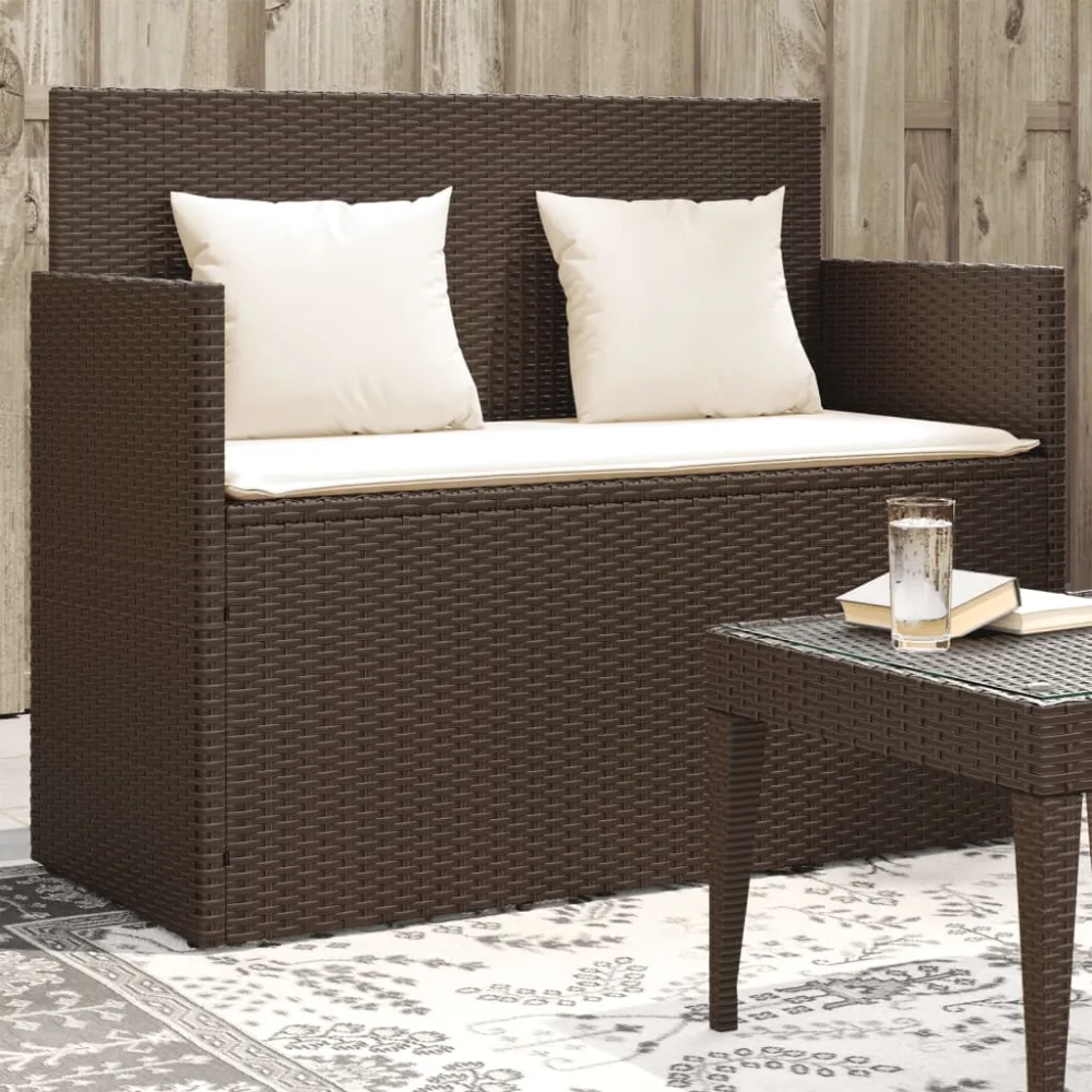 Tuinbank met kussens poly rattan bruin vidaXL