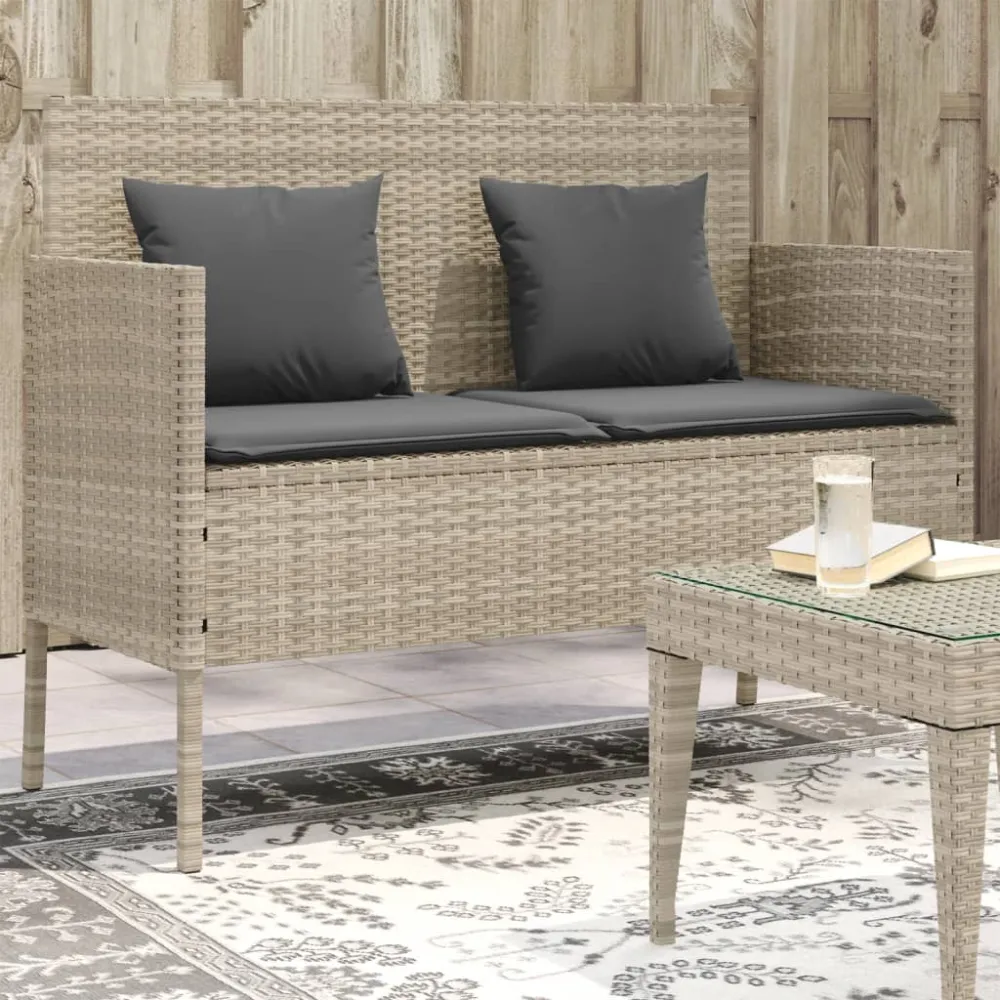 Tuinbank met kussens poly rattan lichtgrijs vidaXL
