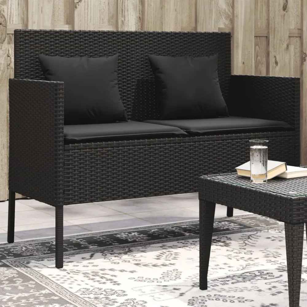 Tuinbank met kussens poly rattan zwart vidaXL