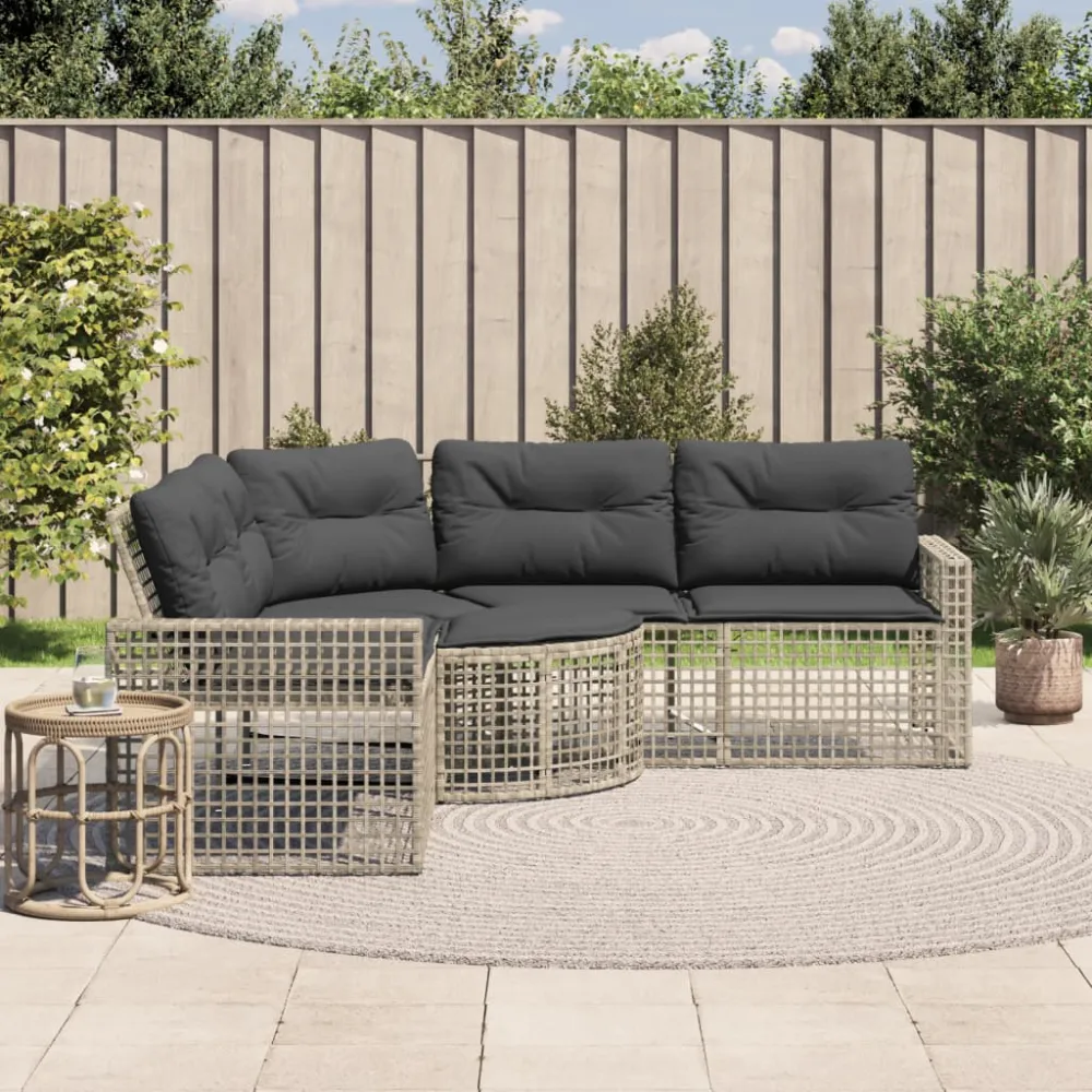 Tuinbank met kussens en voetensteun L-vormig rattan lichtgrijs vidaXL