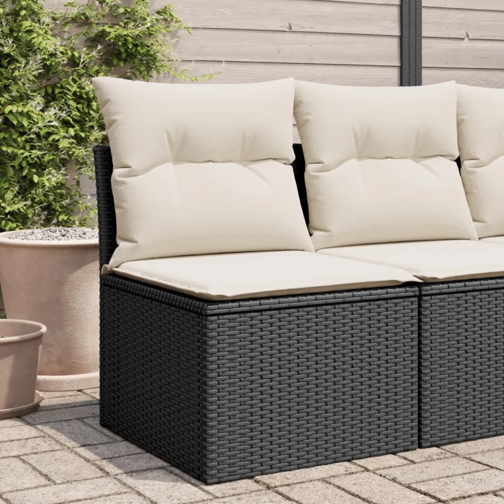 Tuinbank zonder armleuning met kussens poly rattan zwart vidaXL
