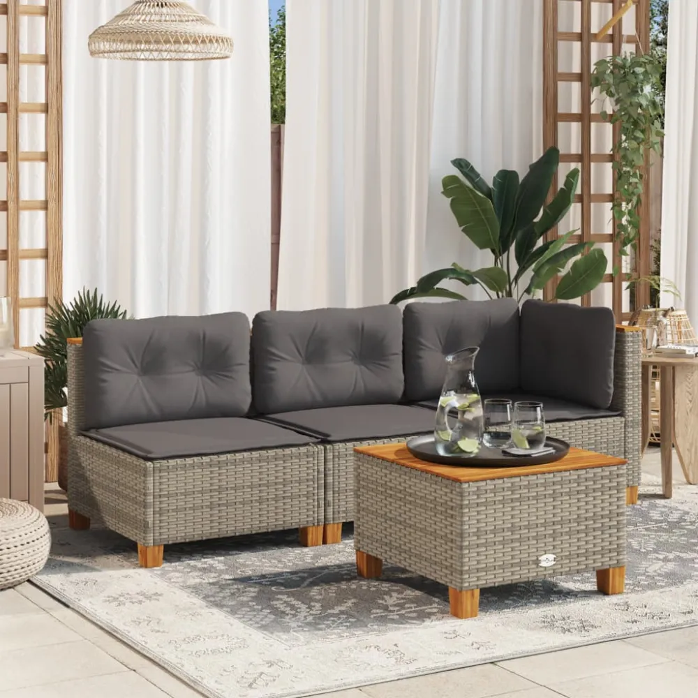 Tuinbank zonder armleuning met kussens poly rattan grijs vidaXL