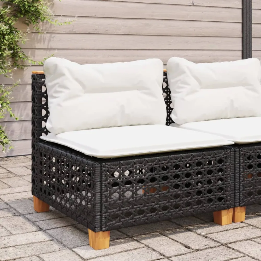 Tuinbank zonder armleuning met kussens poly rattan zwart vidaXL