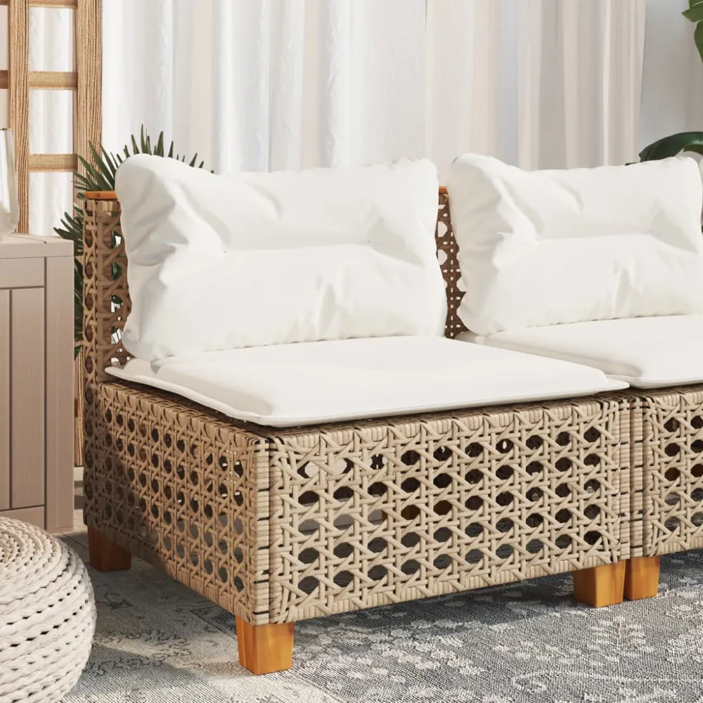 Tuinbank zonder armleuning met kussens poly rattan beige vidaXL