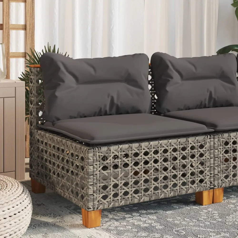 Tuinbank zonder armleuning met kussens poly rattan grijs vidaXL