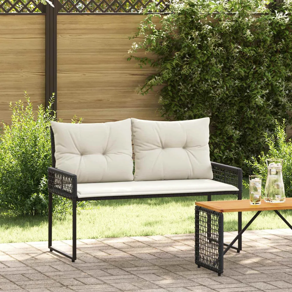 Tuinbank Zwart en Cream Wit 118 x 55 x 82 cm PE rattan en stof vidaXL