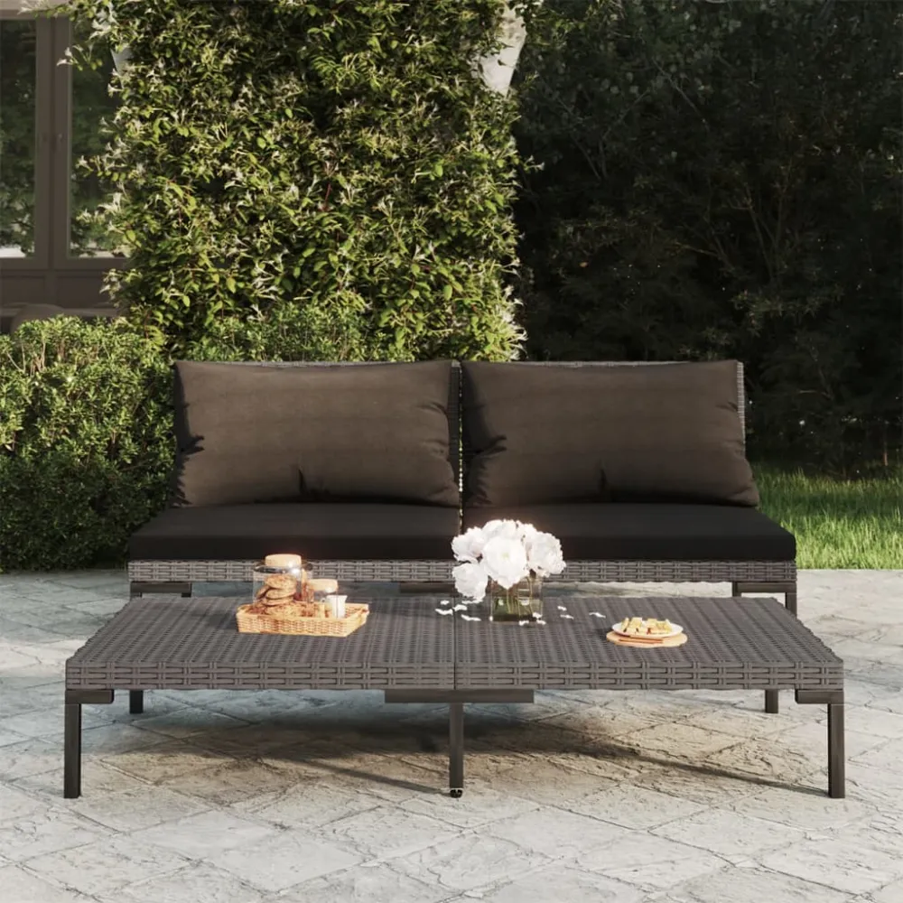 Tuinbanken 2 st met kussens halfrond poly rattan vidaXL