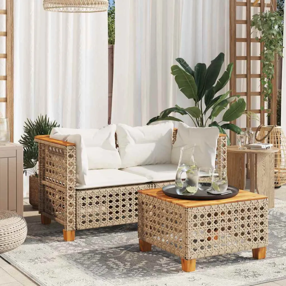Tuinbanken 2 st met kussens poly rattan beige vidaXL
