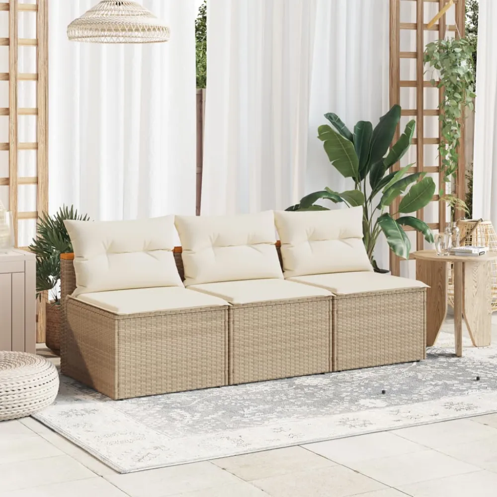 Tuinbanken 2 st zonder armleuning met kussens poly rattan beige vidaXL