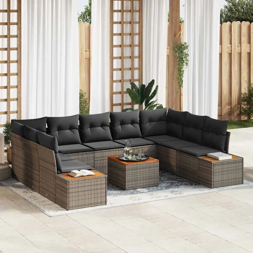 Tuinbankenset met kussen met opslag 5 pcs Grijs Polyrattan vidaXL