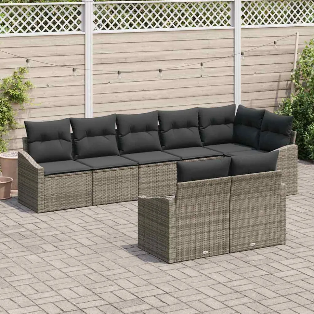Tuinbankenset met kussen met opslag 8 pcs Grijs poly rattan vidaXL