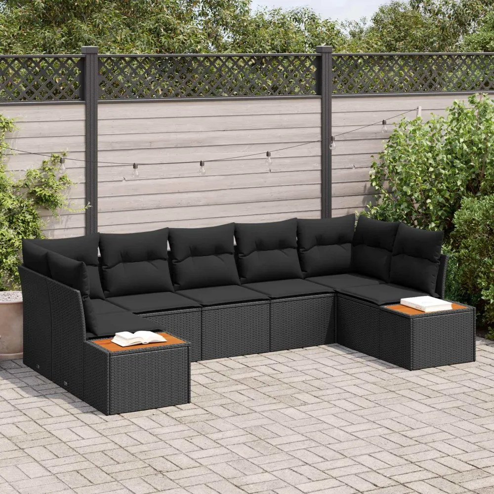 Tuinbankenset met kussen met opslag 7 pcs Zwart Polyrattan vidaXL